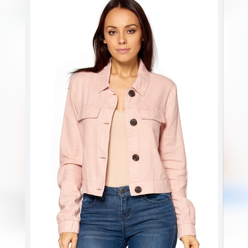 CiSono Linen Collection Blush Pink Blazer Jacket Cropped Large Buttons L